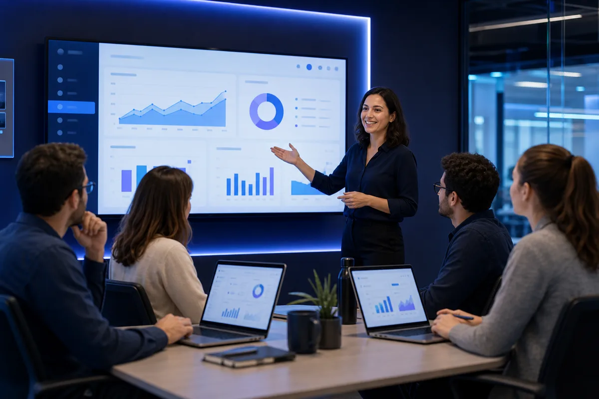 Team training session with analytics dashboard